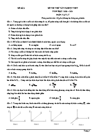 Đề thi thử Tốt nghiệp THPT môn Vật lí - Đề số 3 - Năm học 2020-2021 (Có đáp án)