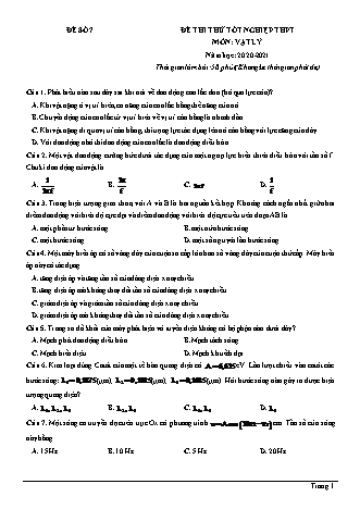Đề thi thử Tốt nghiệp THPT môn Vật lí - Đề số 7 - Năm học 2020-2021 (Có lời giải chi tiết)