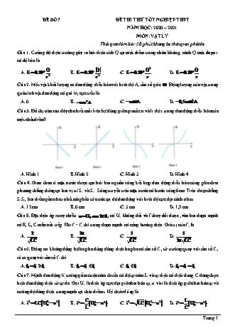 Đề thi thử Tốt nghiệp THPT môn Vật lí - Đề số 7 - Năm học 2020-2021 (Có đáp án)