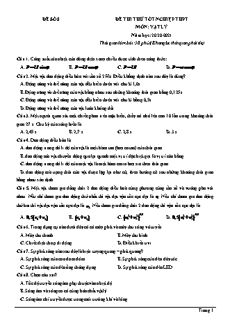 Đề thi thử Tốt nghiệp THPT môn Vật lí - Đề số 8 - Năm học 2020-2021 (Có lời giải chi tiết)