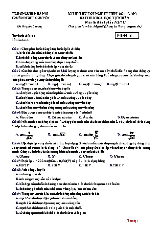Đề thi thử Tốt nghiệp THPT môn Vật lí - Lần 1 - Mã đề: 124 - Năm học 2020-2021 (Có đáp án)