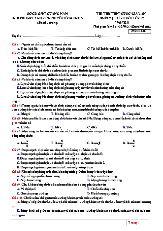 Đề thi thử Tốt nghiệp THPT môn Vật lí - Lần 1 - Mã đề: L001 - Năm học 2020-2021 - Trường THPT chuyên Nguyễn Bỉnh Khiêm (Có đáp án)