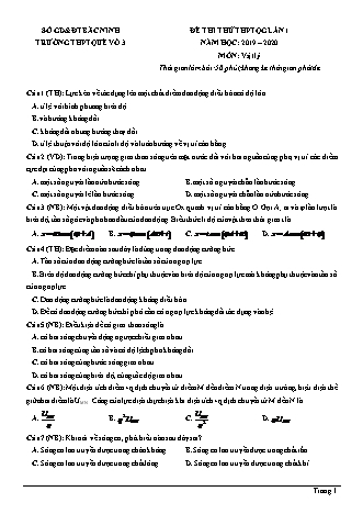 Đề thi thử Tốt nghiệp THPT môn Vật lí - Lần 1 - Năm học 2019-2020 - Trường THPT Quế Võ 3 (Có đáp án)