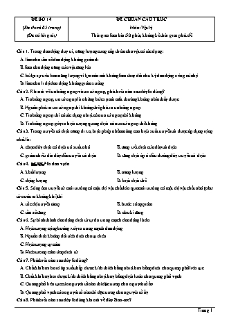 Đề thi thử Tốt nghiệp THPT môn Vật lí theo mức độ - Đề số 14 - Năm học 2020-2021 (Có đáp án)