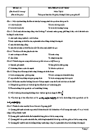 Đề thi thử Tốt nghiệp THPT môn Vật lí theo mức độ - Đề số 15 - Năm học 2020-2021 (Có đáp án)
