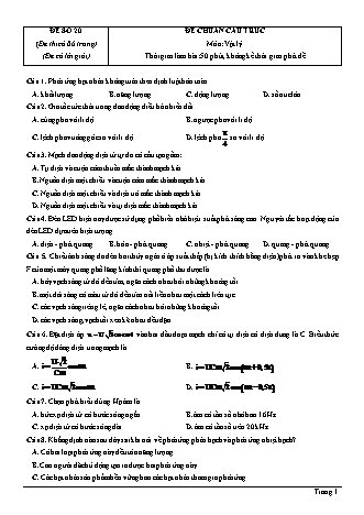 Đề thi thử Tốt nghiệp THPT môn Vật lí theo mức độ - Đề số 20 - Năm học 2020-2021 (Có đáp án)
