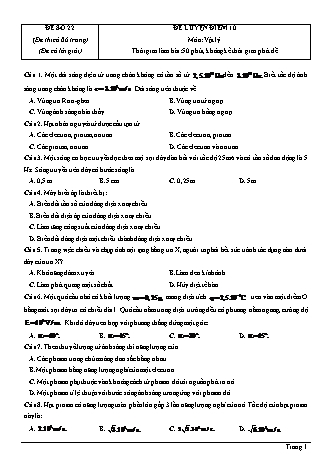 Đề thi thử Tốt nghiệp THPT môn Vật lí theo mức độ - Đề số 22 - Năm học 2020-2021 (Có đáp án)