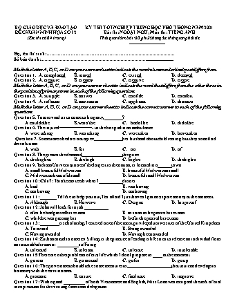 Đề thi thử Tốt nghiệp THPT Ngoại ngữ - Môn: Tiếng Anh - Đề số 12 - Năm học 2021 (Có đáp án)