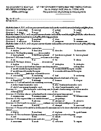 Đề thi thử Tốt nghiệp THPT Ngoại ngữ - Môn: Tiếng Anh - Đề số 14 - Năm học 2021 (Có đáp án)