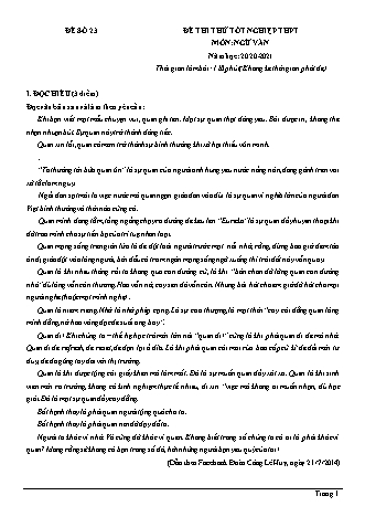 Đề thi thử Tốt nghiệp THPT Ngữ văn - Đề số 23 - Năm học 2020-2021 (Có đáp án)