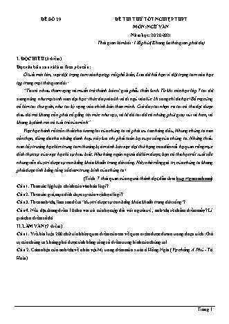 Đề thi thử Tốt nghiệp THPT Ngữ văn - Đề số 29 - Năm học 2020-2021 (Có đáp án)