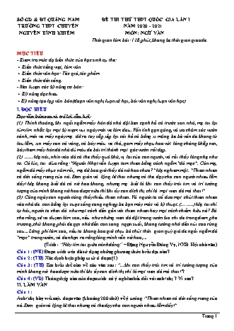 Đề thi thử Tốt nghiệp THPT Ngữ văn - Lần 1 - Năm học 2020-2021 - Trường THPT chuyên Nguyễn Bỉnh Khiêm (Có đáp án)