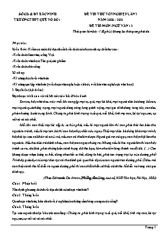 Đề thi thử Tốt nghiệp THPT Ngữ văn - Lần 1 - Năm học 2020-2021 - Trường THPT Quế Võ số 1 (Có đáp án)