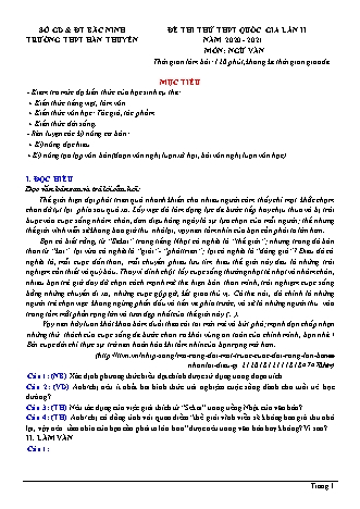 Đề thi thử Tốt nghiệp THPT Ngữ văn - Lần 2 - Năm học 2020-2021 - Trường THPT Hàn Thuyên (Có đáp án)