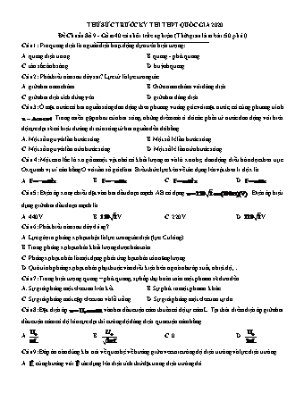 Đề thử sức trước kì thi THPT Quốc gia môn Vật lí - Đề chuẩn số 9 - Năm học 2020 (Có đáp án)