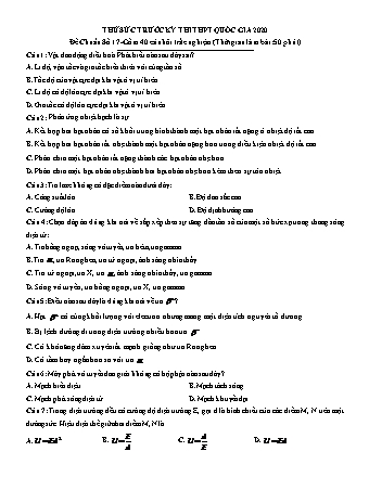 Đề thử sức trước kì thi THPT Quốc gia môn Vật lí - Đề chuẩn số 17 - Năm học 2020 (Có đáp án)