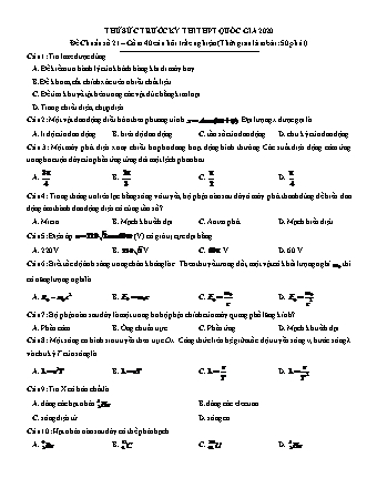 Đề thử sức trước kì thi THPT Quốc gia môn Vật lí - Đề chuẩn số 21 - Năm học 2020 (Có đáp án)