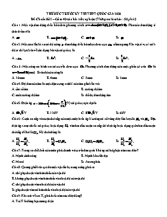 Đề thử sức trước kì thi THPT Quốc gia môn Vật lí - Đề chuẩn số 2 - Năm học 2020 (Có đáp án)
