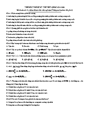 Đề thử sức trước kì thi THPT Quốc gia môn Vật lí - Đề chuẩn số 19 - Năm học 2020 (Có đáp án)