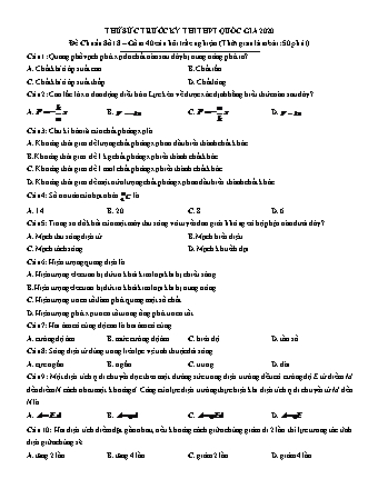 Đề thử sức trước kì thi THPT Quốc gia môn Vật lí - Đề chuẩn số 18 - Năm học 2020 (Có đáp án)