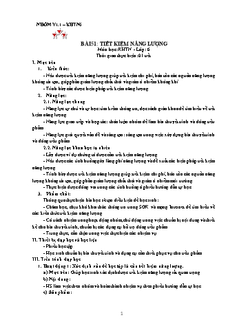 Giáo án Khoa học tự nhiên Lớp 6 Sách Kết nối tri thức với cuộc sống - Phần: Vật lí - Bài 51: Tiết kiệm năng lượng