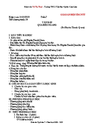 Giáo án Ngữ văn Lớp 7 - Tiết 28: Văn bản Qua đèo ngang - Năm học 2020-2021 - Vũ Thị Thúy