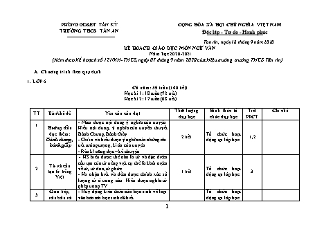 Kế hoạch giáo dục môn Ngữ văn THCS - Năm học 2020-2021 - Trường THCS Tân An