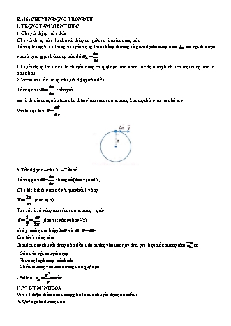 Lý thuyết và Bài tập Vật lí Lớp 10 - Chủ đề 1: Động học chất điểm - Bài 5: Chuyển động tròn đều