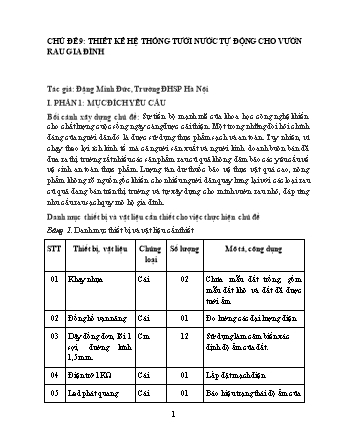 Tài liệu STEM Lớp 10 - Chủ đề 9: Thiết kế hệ thống tưới nước tự động cho vườn rau gia đình - Trường Đại học Sư phạm Hà Nội