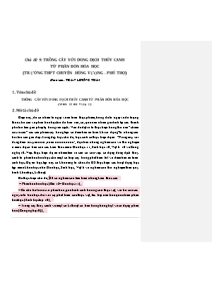 Tài liệu STEM Lớp 11 - Chủ đề 9: Trồng cây với dung dịch thủy canh từ phân bón hóa học - Trường THPT chuyên Hùng Vương