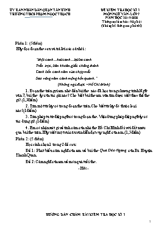 Đề kiểm tra Học kì 1 Ngữ văn Lớp 7 - Năm học 2019-2020 - Trường THCS Phạm Ngọc Thạch (Có đáp án)