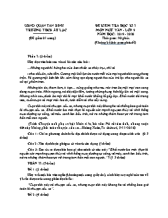 Đề kiểm tra Học kì 1 Ngữ văn Lớp 9 - Năm học 2019-2020 - Trường THCS Âu Lạc (Có đáp án)