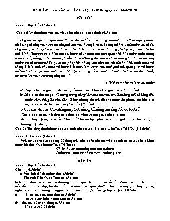 Đề kiểm tra Văn bản và Tiếng Việt Lớp 8 - Năm học 2018-2019 (Có đáp án)