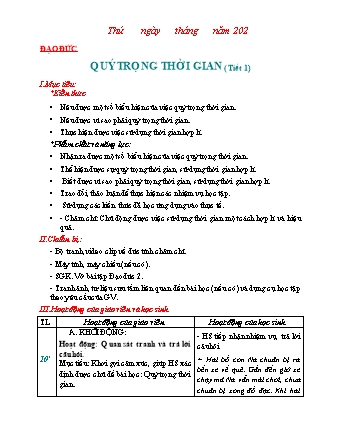 Giáo án Đạo đức Lớp 2 Sách Chân trời sáng tạo - Bài 1: Quý trọng thời gian