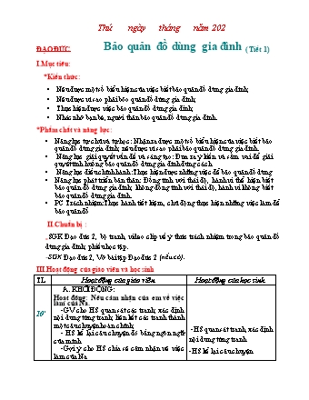 Giáo án Đạo đức Lớp 2 Sách Chân trời sáng tạo - Bài 4: Bảo quản đồ dùng gia đình