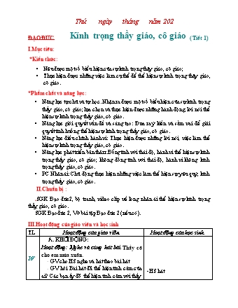 Giáo án Đạo đức Lớp 2 Sách Chân trời sáng tạo - Bài 5: Kính trọng thầy giáo, cô giáo