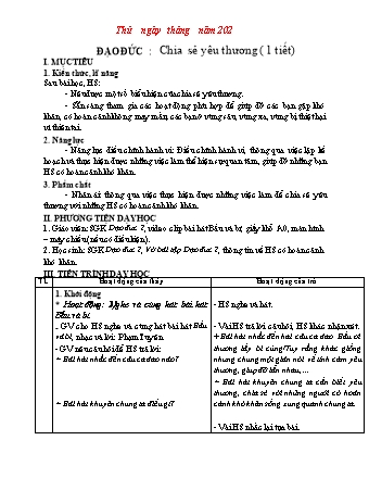 Giáo án Đạo đức Lớp 2 Sách Chân trời sáng tạo - Bài 8: Chia sẻ yêu thương