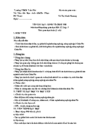 Giáo án Địa lí Lớp 7 theo CV5512 - Bài 30: Kinh tế châu Phi - Vũ Thị Minh Nhương - Trường THCS Trần Phú