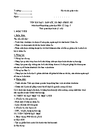 Giáo án Địa lí Lớp 7 theo CV5512 - Bài 54: Dân cư, xã hội châu Âu