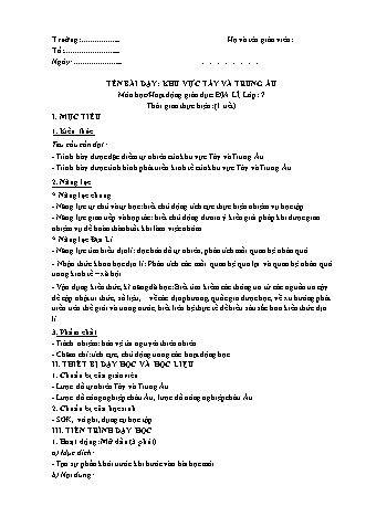 Giáo án Địa lí Lớp 7 theo CV5512 - Bài 57: Khu vực Tây và Trung Âu