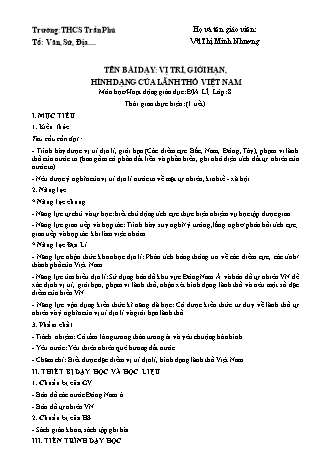 Giáo án Địa lí Lớp 8 theo CV5512 - Bài 23: Vị trí, giới hạn, hình dạng của lãnh thổ Việt Nam - Vũ Thị Minh Nhương - Trường THCS Trần Phú