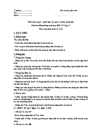 Giáo án Địa lí Lớp 9 theo CV5512 - Bài 2: Dân số và gia tăng dân số