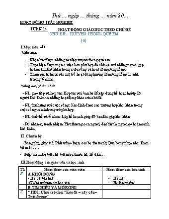 Giáo án Hoạt động trải nghiệm Lớp 2 Sách Chân trời sáng tạo - Tuần 14