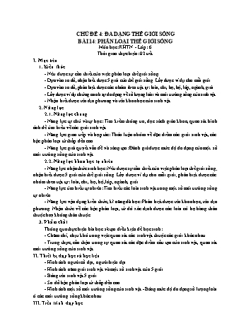 Giáo án Khoa học tự nhiên Lớp 6 Sách Cánh diều - Phần: Sinh học - Chủ đề 4: Đa dạng thế giới sống
