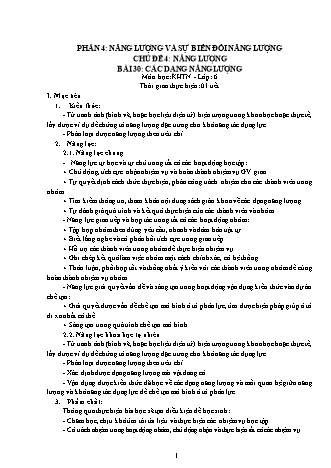 Giáo án Khoa học tự nhiên Lớp 6 Sách Cánh diều - Phần: Vật lí - Chủ đề 4: Năng lượng
