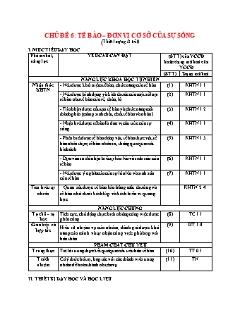 Giáo án Khoa học tự nhiên Lớp 6 Sách Chân trời sáng tạo - Chủ đề 6: Tế bào. Đơn vị cơ sở của sự sống