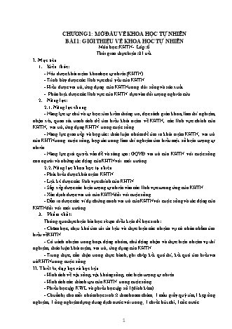 Giáo án Khoa học tự nhiên Lớp 6 Sách Kết nối tri thức với cuộc sống - Chương 1: Mở đầu về khoa học tự nhiên - Bài 1: Giới thiệu về khoa học tự nhiên