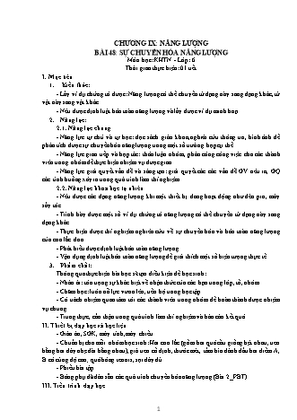 Giáo án Khoa học tự nhiên Lớp 6 Sách Kết nối tri thức với cuộc sống - Chương 9: Năng lượng - Bài 48: Sự chuyển hóa năng lượng