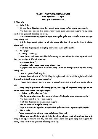 Giáo án Khoa học tự nhiên Lớp 6 Sách Kết nối tri thức với cuộc sống - Chương 2: Chất quanh ta - Bài 11: Oxygen không khí