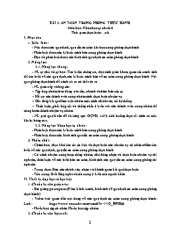 Giáo án Khoa học tự nhiên Lớp 6 Sách Kết nối tri thức với cuộc sống - Chương 1: Mở đầu về khoa học tự nhiên - Bài 2: An toàn trong phòng thực hành